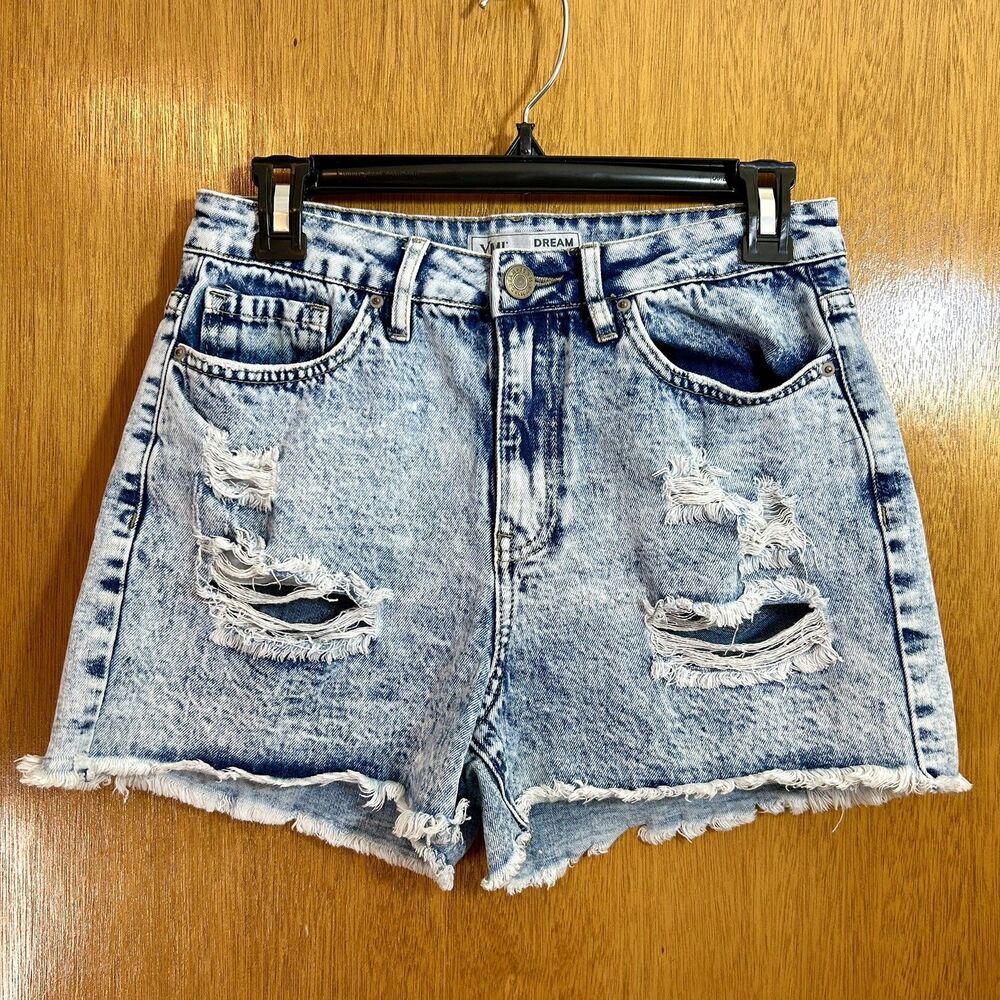 YMI High Rise Dream Fit Acid Wash Shorts Size 7/28 Cut Off Distressed Denim
